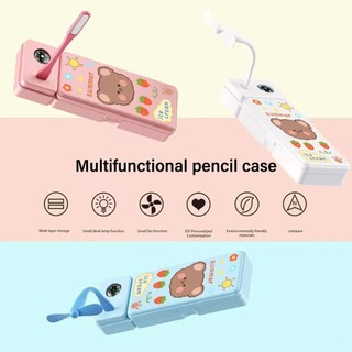 Hộp Bút Chì MODOMINO, Có La Bàn Có Quạt / Bút Chì Đèn Để Bàn, Hộp Đựng Văn Phòng Phẩm Bằng Nhựa Hai Lớp Dung Tích Lớn Cho Bé Trai / Bé Gái