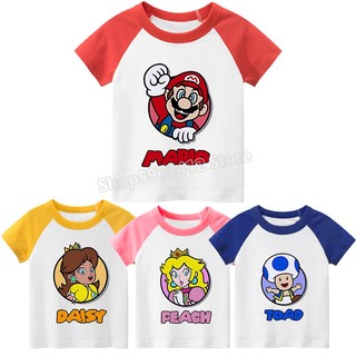 [Hàng Tại Chỗ] Áo Thun cotton Tay Ngắn In Hình Hoạt Hình super marios raglan Cho Bé Trai Và Bé Gái