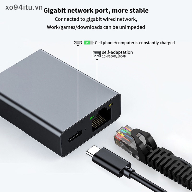 Xoitu Dây Cáp Kết Nối Mạng ethernet 1000mbps type-c Sang rj45 Cho Điện Thoại / Máy Tính Bảng vn