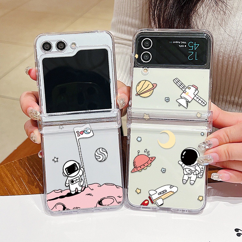 Dễ Thương Ốp Điện Thoại pc Cứng Trong Suốt Họa Tiết Phi Hành Gia Chống Sốc Cho samsung galaxy z flip5 flip4 flip3 samsung galaxy z flip 5 4 3