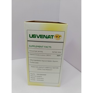Viên uống Vitamin E - US VENAT. Dẹp da , chống lão hóa. 100 viên
