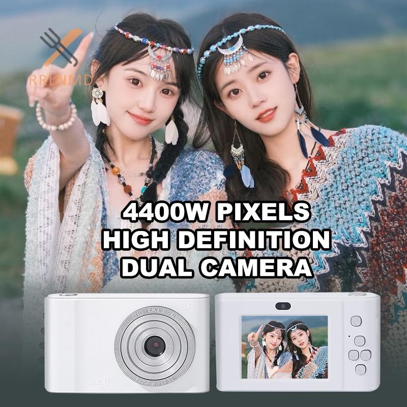 Rrlnmd 44MP Mini CCD Máy Ảnh Kỹ Thuật Số Có Thẻ Nhớ Ống Kính Đôi 4K 8X Zoom Chuyến Đi Du Lịch Camera Dành Cho Trẻ Em Bé Gái Trẻ Em Quà Tặng MỚI