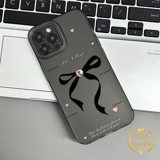 Ốp Lưng Trái Tim Tình Yêu Nơ Đen Dễ Thương Thời Trang Tương Thích Cho IPhone XR 13 15 11 12 16 14 Pro Max 8 16 6 7 6s 15 Plus X XS Max SE Sang Trọng Lỗ Lớn Mờ Trong Suốt