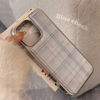 [Sheren] Vỏ điện thoại Apple kẻ sọc xanh phong cách Hàn Quốc Thích hợp cho i16 15 14 13 pro max Vỏ bảo vệ chống sốc