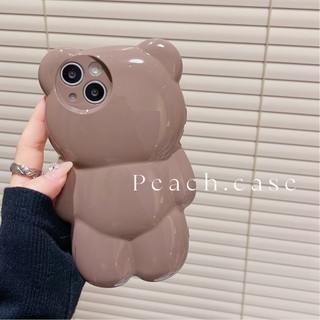 Ốp Điện Thoại Màu Trơn Họa Tiết Chú Gấu Dễ Thương Cho iphone 11 14promax 13 12pro 14 Mềm