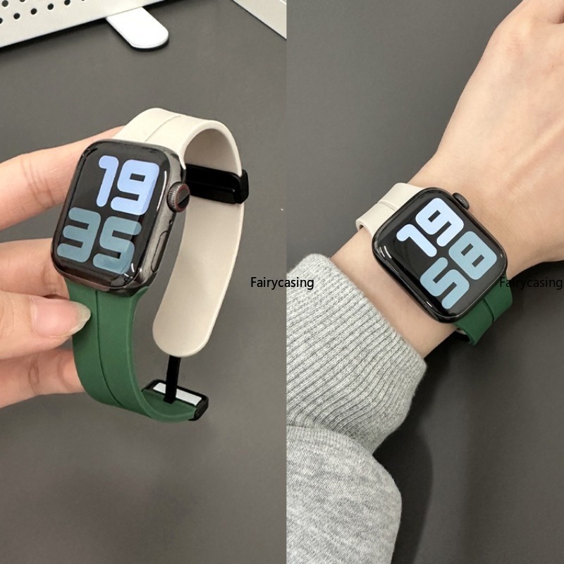 Dây đeo silicon từ tính cho Apple Watch Band 44mm 45mm 49mm 40mm 41mm 42mm 38mm Ultra 3 2 1 Vòng đeo tay thể thao Correa cho iWatch Ultra Series 11 10 9 7 8 Se 6 5 3