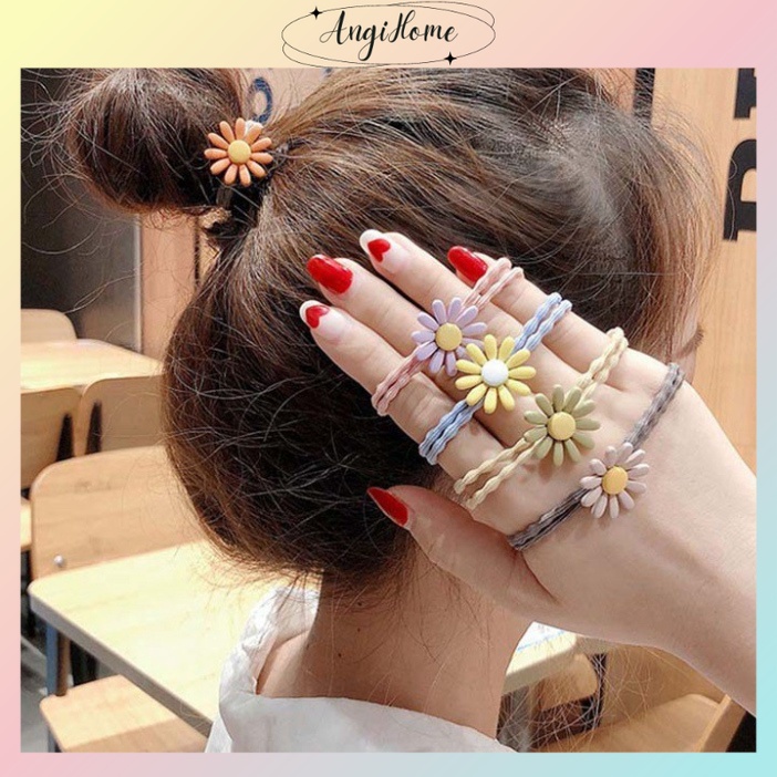Thun Cột Cặp Tóc Dễ Thương - Phụ Kiện Đồ Kẹp Tóc Nữ Hoa Cúc Đẹp Giá Rẻ Nhiều Màu (Xanh, Đỏ, Tím Vàng...)