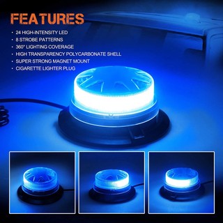 Đèn led Cảnh Báo Khẩn Cấp 12v / 24v Ánh Sáng Xanh Từ Tính Gắn Trên Nóc Xe Cảnh Sát