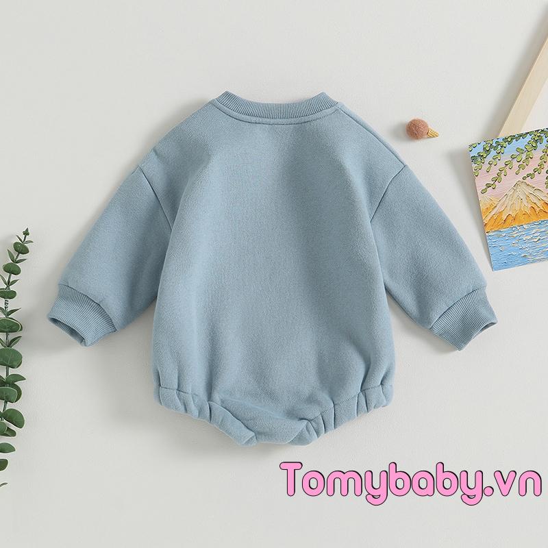 Bé Trai Áo Liền Quần Thời Trang Dài Tay Cổ Tròn Thêu Chữ Sơ Sinh Body