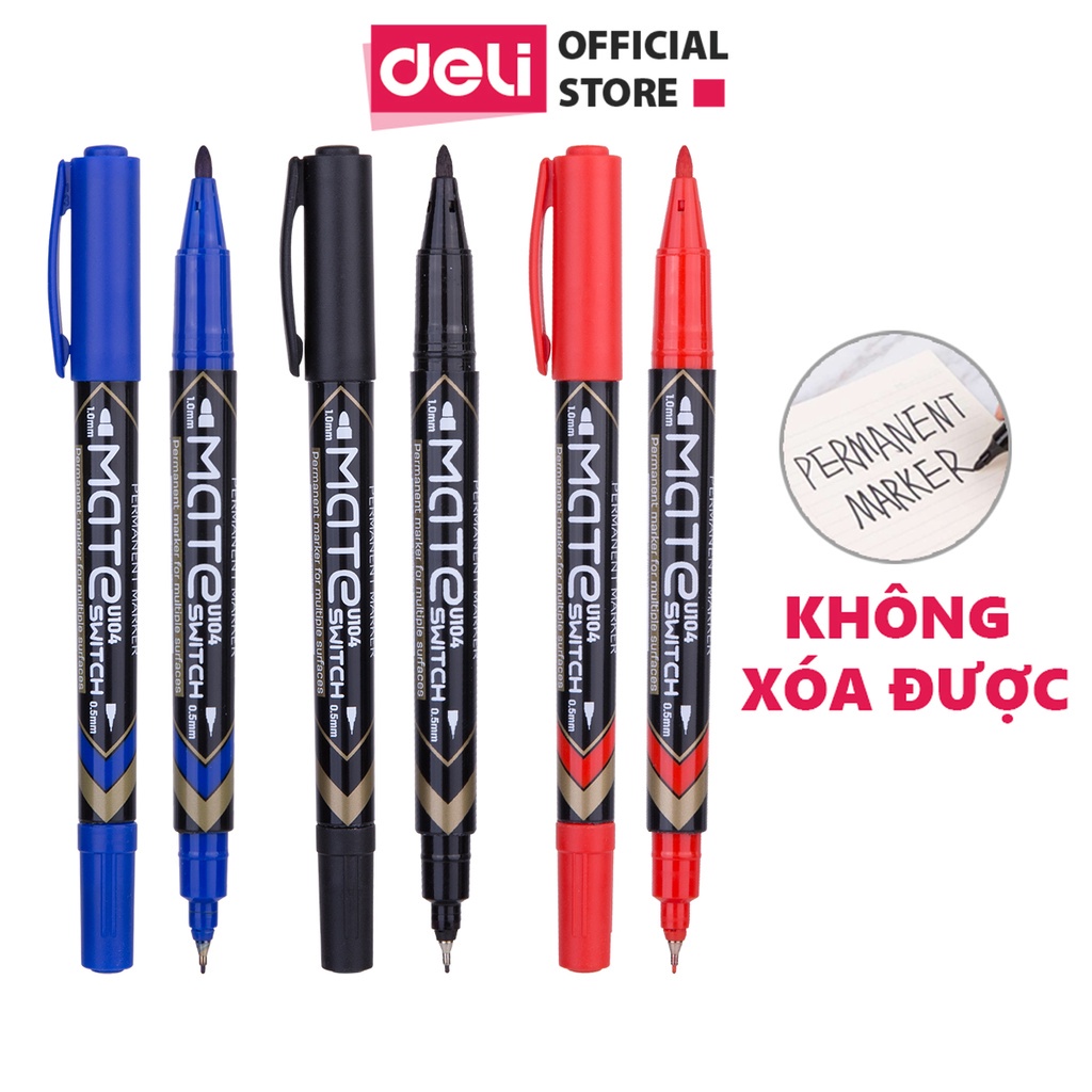 Bút Lông Dầu Dạ Kính Viết Đĩa CD Hai Đầu Đánh Dấu Không Xóa Được Deli Mực Xanh Đen Đỏ Cao Cấp Tiện Dụng