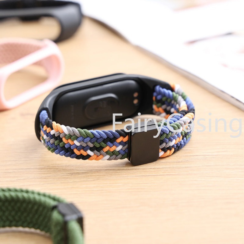 Dây đeo Nylon bện cho Xiaomi Mi Band 10 9 8 7 6 5 4 3 Co Giãn Solo Loop Bracelect Khóa từ thay thế dây đeo cổ tay