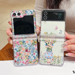 Ốp Điện Thoại PC Cứng Trong Suốt Nắp Gập In Họa Tiết Hoa Cho Samsung Galaxy Z Flip 5 Flip 4 Flip 3 Samsung Z Flip5 Flip4 Flip3