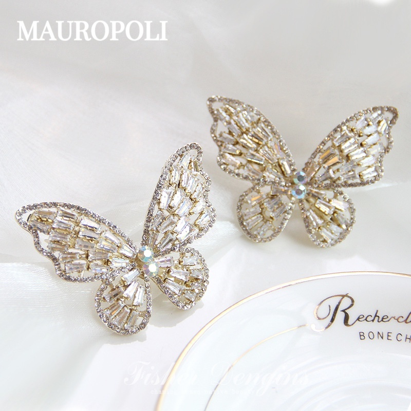 Mauropoli [Sẵn Sàng] Phong Cách Mới Sáng Bóng Zircon Kim Cương Giả Bướm Mùa Xuân Kẹp Tóc Bướm Lớn Kim Loại Hàn Quốc Phụ Kiện Tóc Kẹp Mũ Đội Đầu