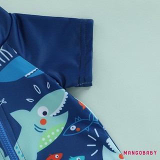 Mg-toddler Bé Trai Rash Guard Đồ Bơi Playsuits In Hình Cá Mập Dây Kéo Tay Ngắn Chống Nắng Bộ Đồ Tắm Có Mũ Bơi