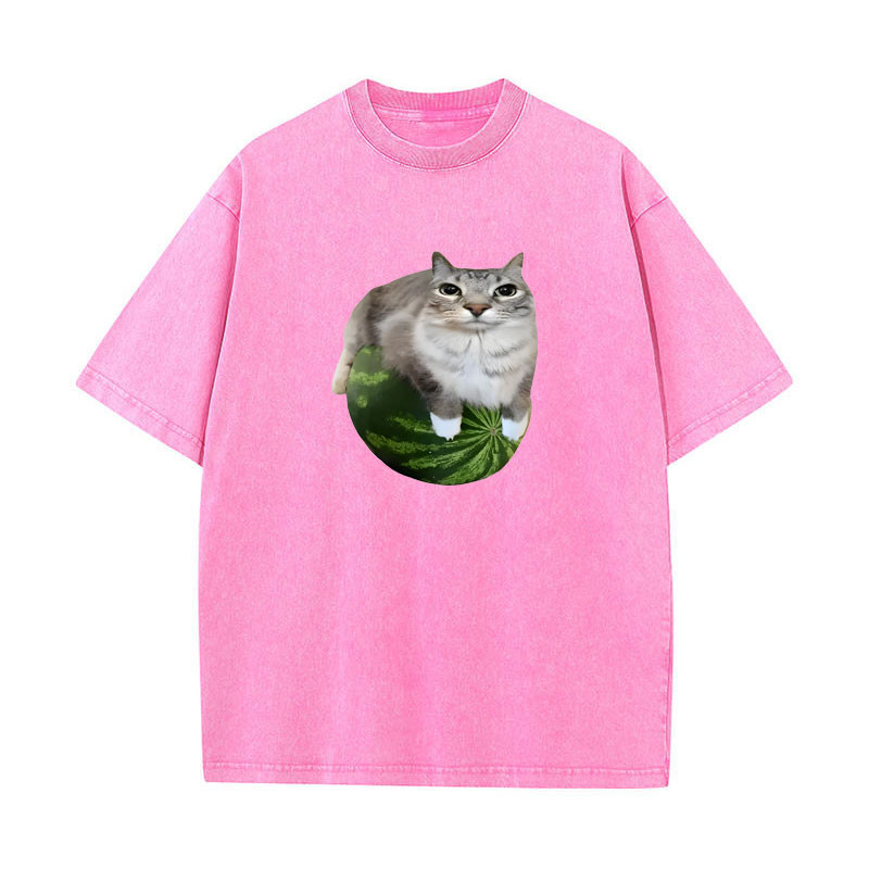 Áo thun Cat Silly Cat Meme in dưa hấu sang trọng, cổ điển, unisex nam nữ