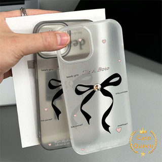 Ốp Lưng Trái Tim Tình Yêu Nơ Đen Dễ Thương Thời Trang Tương Thích Cho IPhone XR 13 15 11 12 16 14 Pro Max 8 16 6 7 6s 15 Plus X XS Max SE Sang Trọng Lỗ Lớn Mờ Trong Suốt