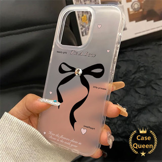 Ốp Lưng Trái Tim Tình Yêu Nơ Đen Dễ Thương Thời Trang Tương Thích Cho IPhone XR 13 15 11 12 16 14 Pro Max 8 16 6 7 6s 15 Plus X XS Max SE Sang Trọng Lỗ Lớn Mờ Trong Suốt