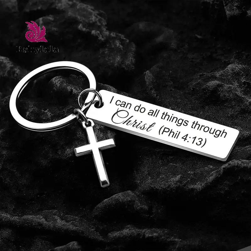 Hãy để Chúa dẫn dắt · · · · Móc khóa bằng thép không gỉ Faith Cross, Túi đựng nhẫn tôn giáo Kitô giáo Ba lô Charm Quà tặng hàng ngày [MỚI]
