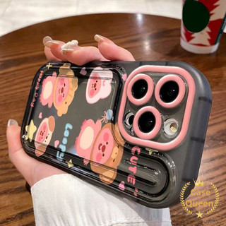 Ốp điện thoại hình động vật hoạt hình vui nhộn màu hồng tương thích cho IPhone 7Plus 15 11 13 12 14 Pro Max 14 7 8 Plus XS XR X Max SE 2020 Cặp đôi Vỏ điện thoại chống sốc Vỏ mềm trong suốt