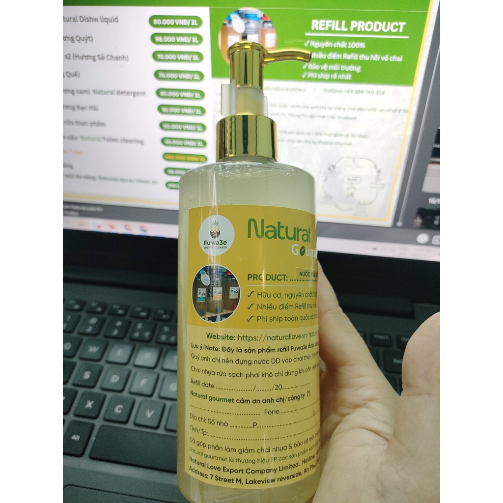 SIÊU MỀM Nước rửa tay hữu cơ Fuwa3e mùi tinh dầu quýt từ chế phẩm Enzyme sinh học 1L hand wash
