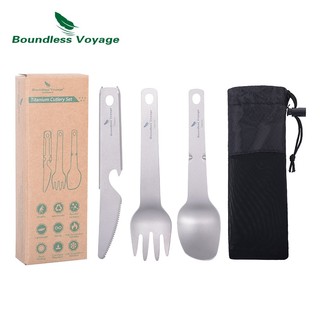 Bộ Muỗng Nĩa Dao Bằng Titan Không Gây Hại Dùng Đi Cắm Trại Tiện Dụng ti1077t