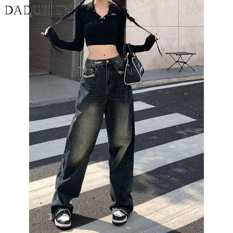 Ảnh Quần jeans DADUHEY lưng cao ống rộng phong cách đường phố Mỹ cổ điển thời trang cao cấp 2