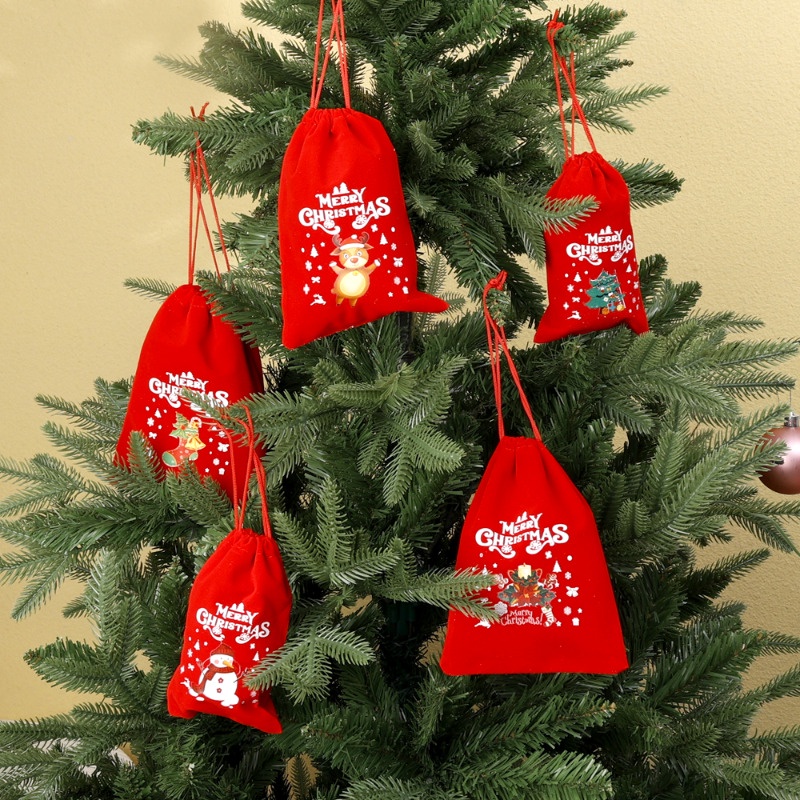 Túi Dây Rút Đa Năng Đựng Quà Giáng Sinh / Đồ Ăn Vặt / Trang Sức Bằng Vải Nhung Hình Ông Già Noel Nai Sừng Tấm / Túi Kẹo Nhỏ Gọn Trang Trí Nhà Cửa Tiệc Tùng