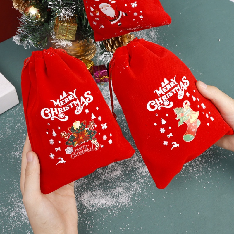 Túi Dây Rút Đa Năng Đựng Quà Giáng Sinh / Đồ Ăn Vặt / Trang Sức Bằng Vải Nhung Hình Ông Già Noel Nai Sừng Tấm / Túi Kẹo Nhỏ Gọn Trang Trí Nhà Cửa Tiệc Tùng