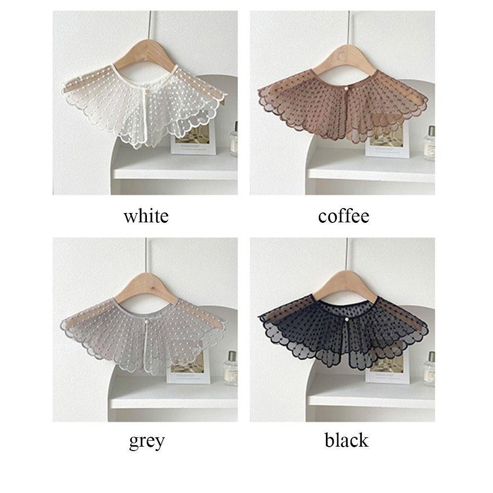 HOBBYIN Cổ Giả, Ngọc Trai Màu Trơn Cổ Có Thể Tháo Rời, Khăn Choàng Ren Thêu Cổ Điển Nữ