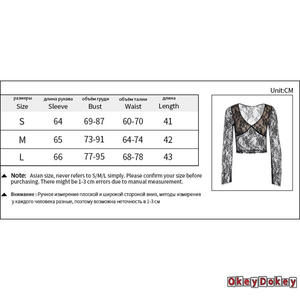 Áo Crop Top Ren Xuyên Thấu Cổ V Dài Tay Thời Trang Đường Phố Cá Tính Dành Cho Nữ Odokey