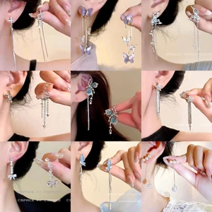 Mới Đôi Bông Tai Dáng Dài Hình Bướm Đính Đá Thời Trang Cho Nữ