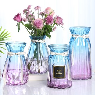 Lọ hoa thuỷ tinh đa giác kèm nơ bình hoa cao cấp cổ nhỏ decor xinh xắn trang trí phòng khách bàn làm việc Myd.23