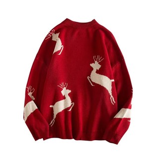 Áo sweater Cổ Tròn Dáng Rộng In Hình Tuần Lộc Giáng Sinh Thời Trang Thu Đông Cho Các Cặp Đôi