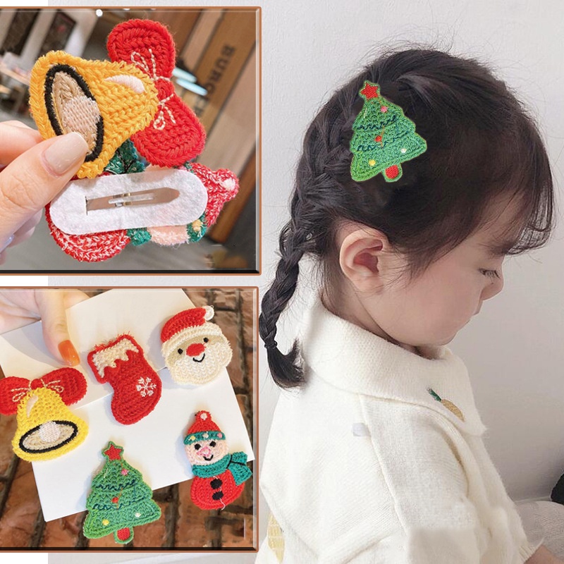 Kẹp Tóc Đan Len Hình Ông Già Noel / Người Tuyết / Tuần Lộc Giáng Sinh / Năm Mới Cho Bé Gái