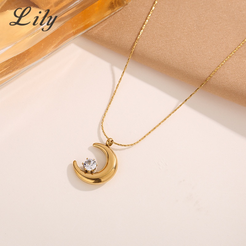 Vòng cổ mặt trăng kim cương đơn mạ vàng 18K Mặt dây chuyền nữ thời trang phù hợp