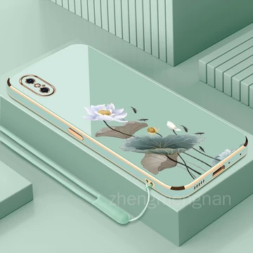ốp lưng iphone X iphone XS iphone XS MAX iphone XR TPU Ốp Điện Thoại tpu Silicon Mềm Mạ Điện Họa Tiết Hoa Sen Có Dây Đeo Cho iphone X iphone XS iphone XS MAX iphone XR