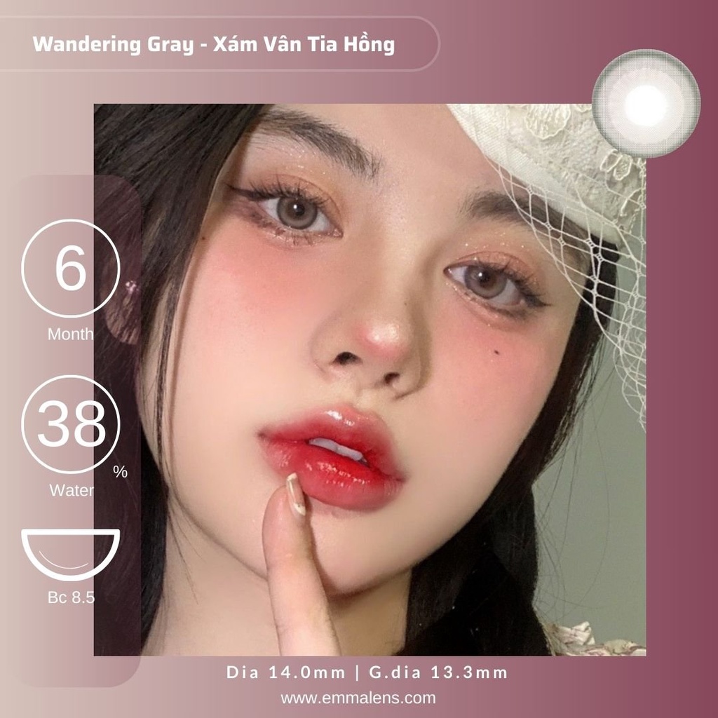 Kính áp tròng Wandering Gray | Lens Xám Vân Tia Hồng |  Emma Lens