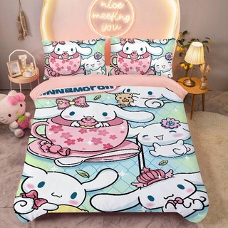 SQ2 Sanrio Kuromi Melody Cinnamoroll 3in1 Bộ chăn ga gối ga trải giường Vỏ chăn phòng ngủ Bộ đồ giặt QS2
