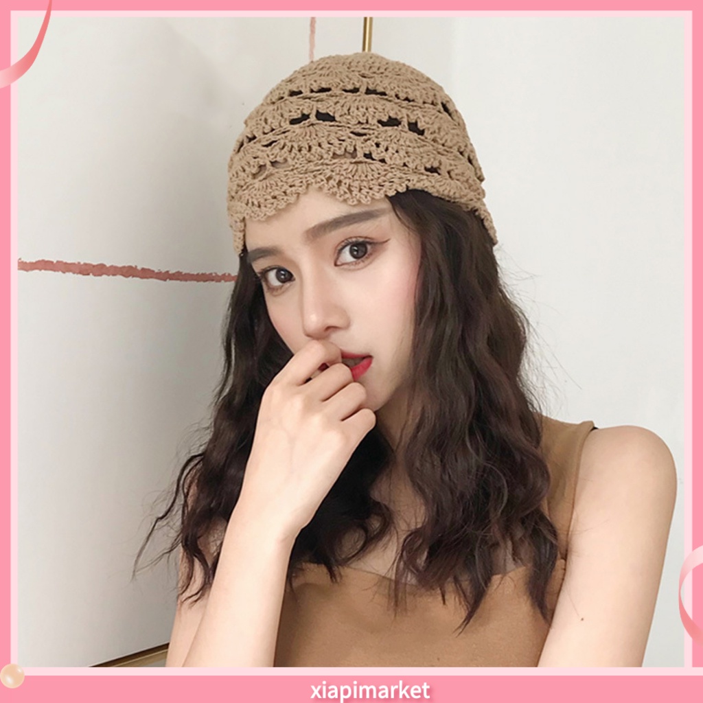 Xia| Mũ beanie Dệt Kim Co Giãn Thoáng Khí Chống Trượt Màu Sắc Đơn Giản Thời Trang Cho Nữ