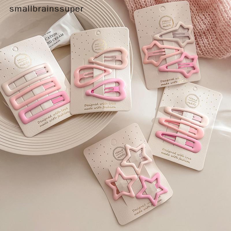 Bộ 3 kẹp tóc màu hồng mờ phong cách Hàn Quốc Smallbrainssuper dành cho nữ