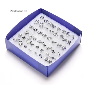 Set 24 Đôi Bông Tai Nhựa Mạ Bạc Thời Trang Bán Sỉ