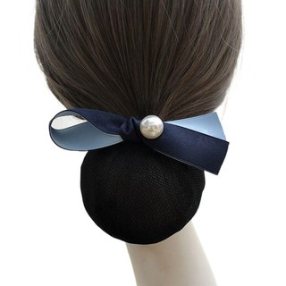 FUJIOU Nơ Lò Xo Kẹp, Ngọc Trai Ruy Băng Bun Snood, Thanh Lịch Phong Cách Hàn Quốc Mũ Kẹp Tóc Lưới Bao Nữ