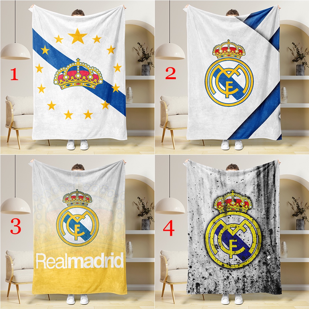 Áo Thun In Logo real madrid Thời Trang Năng Động Chăn flannel In logo Câu Lạc Bộ Bóng Đá Một Mặt Làm Quà Tặng Tốt Nhất Cho Người Lớn