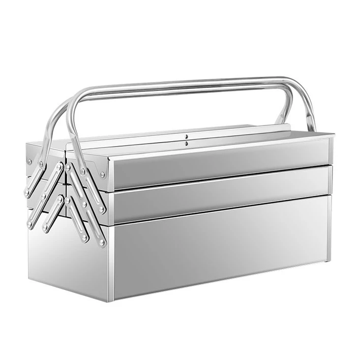 Hộp dụng cụ dày Hộp đựng đồ di động gấp ba tầng cho xe hơi gia dụng Hộp dụng cụ công nghiệp bằng thép không gỉ/Hộp dụng