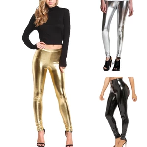 Quần Legging Giả Da GODD PU Cho Nữ Lấp Lánh Sáng Kim Loại Vàng Bạc Quần Sáng Phong Cách Punk Slim Pencil Pan