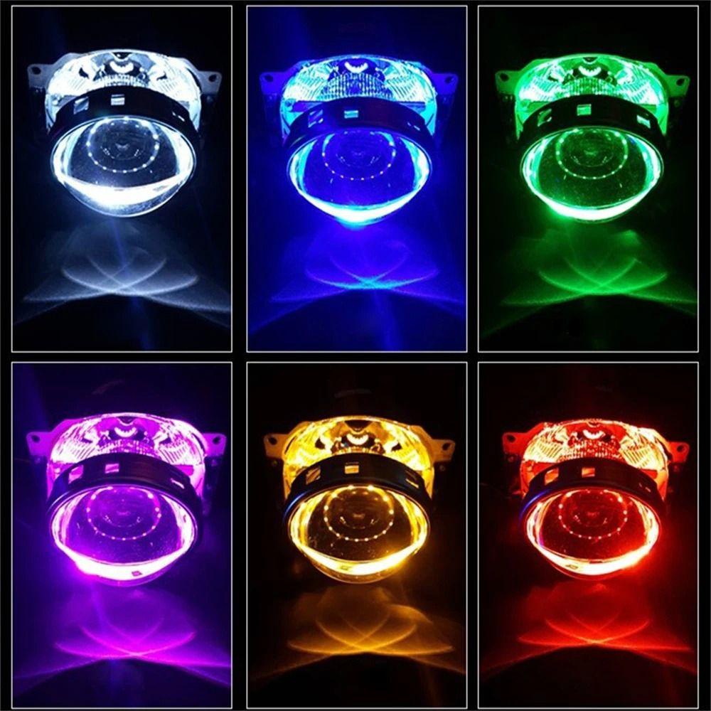 FANIELLAPOWELL 2 Cái / bộ Đèn pha xe máy ô tô, Đèn mắt quỷ quỷ 360 độ được sửa đổi, Nhẫn Halo đầy màu sắc siêu sáng 12V bền bỉ cho ống kính máy chiếu 2,5 3,0 inch