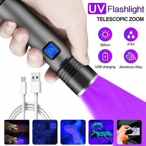 Đèn Pin UV 3 Chế Độ Sáng 395 / 365nm Bằng Hợp Kim Chống Nước Có Thể Sạc Lại Bằng Cổng USB Màu Đen Dành Cho Thú Cưng