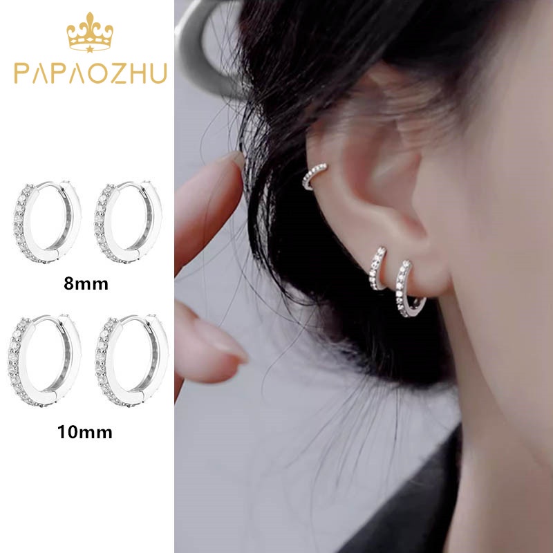 Đôi Bông Tai Mạ Bạc 925 Hình Tròn Đính Đá Thời Trang Cho Nữ