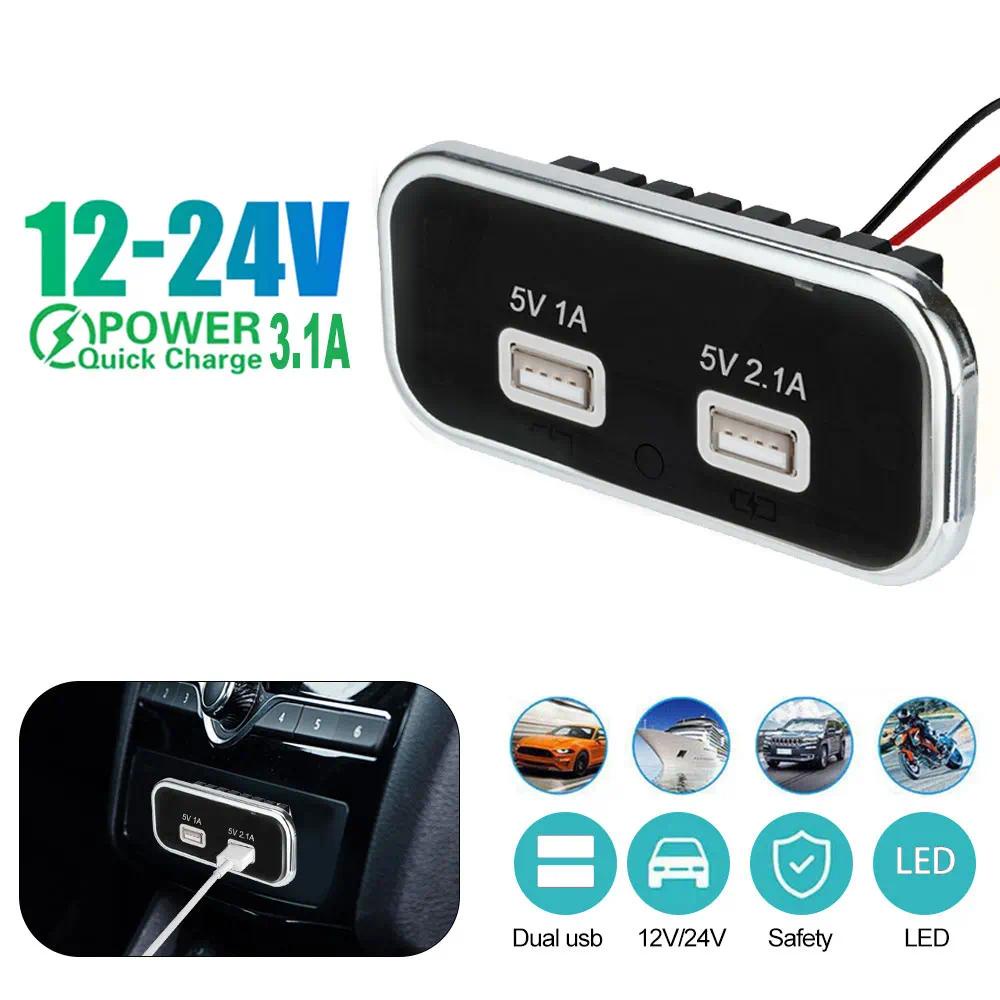 Bộ Sạc 12 / 24V PD Type-C 2.1A 1A Hai Cổng USB Cho Xe Hơi / Xe Tải / Tàu Thuyền / RV