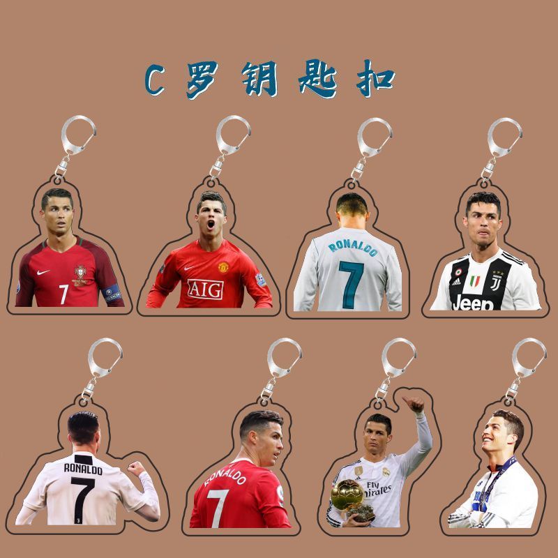 Cristiano Ronaldo ngôi sao acrylic móc khóa mặt dây chuyền quà tặng sinh nhật bóng đá ngoại vi quạt phụ kiện quà tặng Wo